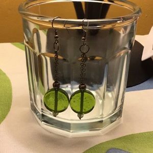 Green glass earrings